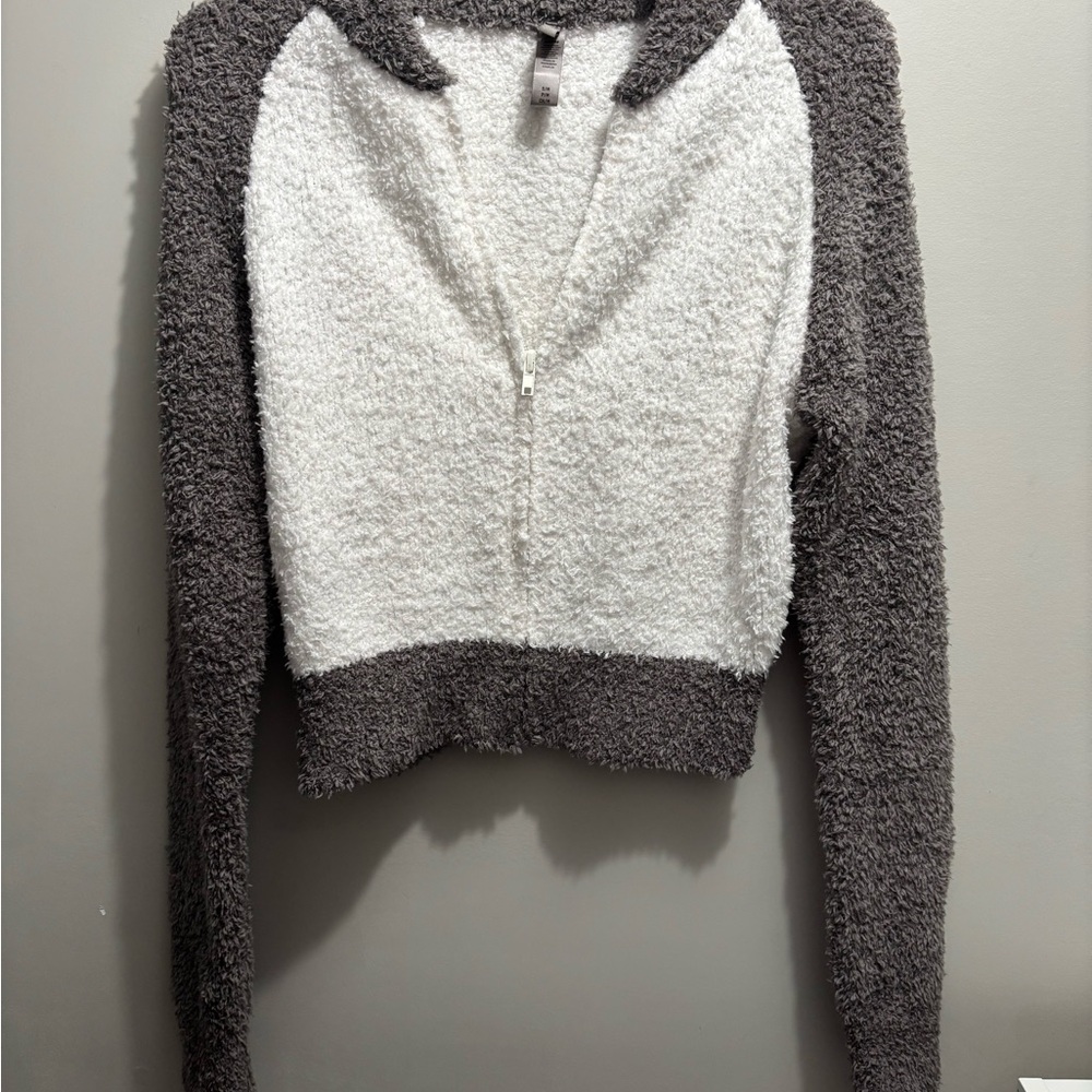 SKIMS Gray and White Fuzzy Cardigan